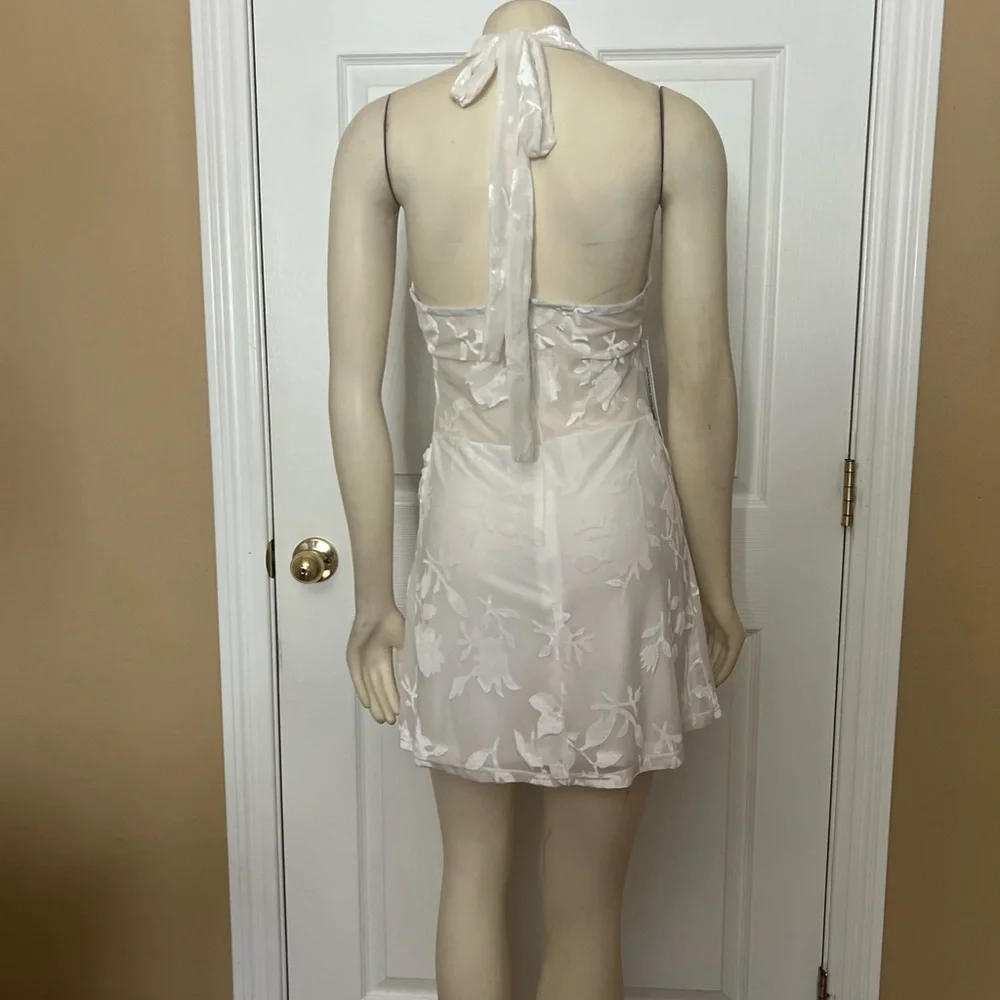 Princess Polly White Sheer Floral Halter Mini Dress - Picture 14 of 15